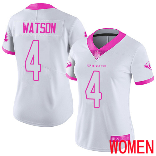 Houston Texans Limited White Pink Women Deshaun Watson Jersey NFL Football #4 Rush Fashion->houston texans->NFL Jersey